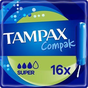 Тампоны гигиенические с аппликатором Super Compak Tampax, 16 шт/уп. 3390430 фото