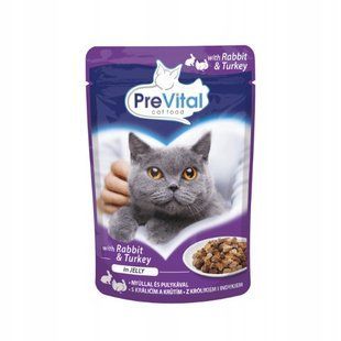 Корм для котов желе с кроликом и индейкой PreVital, 100 г 4414590 фото