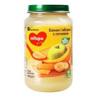 Пюре фруктовое для детей от 6 мес Яблоко-банан-печенье Milupa, 190 г 3389530 фото