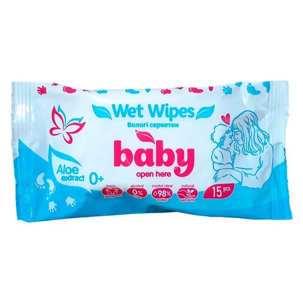 Вологі серветки Aloe Baby Wet Wipes, 15 шт/уп. 4271500 фото