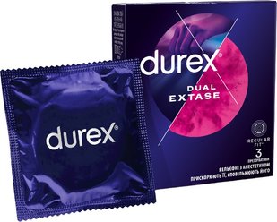 Презервативи латексні з силіконовим змазкою Dual Extase Durex, 3 шт/уп. 2607650 фото