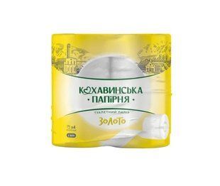 Папір туалетний целюлозний "Золото" 4-шаровий Кохавинка, 4 шт 4631170 фото