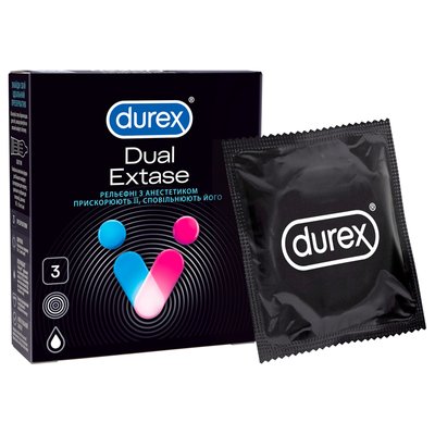 Презервативи латексні з силіконовою змазкою Dual Extase Durex, 3 шт 2607650 фото