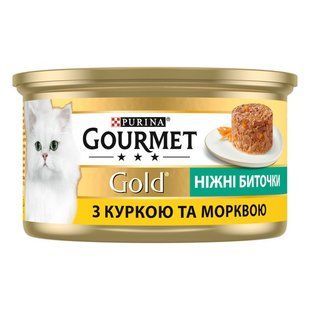 Корм для котів З куркою та морквою Ніжні биточки ж/б Gold Gourmet, 85 г 2858530 фото