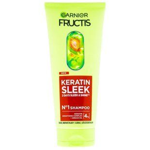 Шампунь д/пушист.и сух.волос д/разглаж.и придания блеска Keratin sleek Garnier Fructis 200мл 4744440 фото