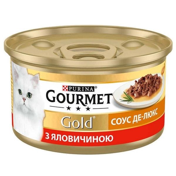 Корм для котов С говядиной Соус Де-Люкс ж/б Gold Gourmet, 85 г 3070510 фото