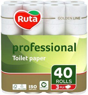 Папір Туалетний Ruta Professional 3сл білий Ruta, 40 шт 4538850 фото