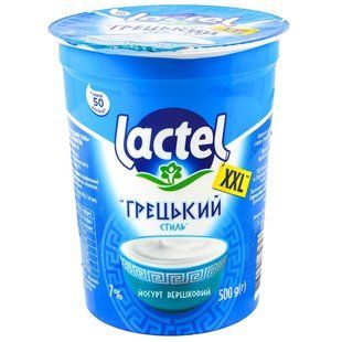 Йогурт сливочный Греческий стиль 7% Лактель стаканчик, 500 г 4555980 фото