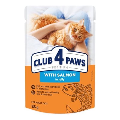 Корм консервований для дорослих котів З лососем у желе Premium Club 4 Paws д/п 85г 3957090 фото
