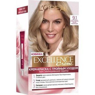 Фарба для волосся дуже світло-русявий попелястий 9.1 Excellence L'Oreal Paris, 1шт 3787030 фото