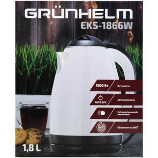 Электрочайник Металл EKS-1866W 1.8л, 1500Вт, белый, диск Grunhelm, шт 4603100 фото