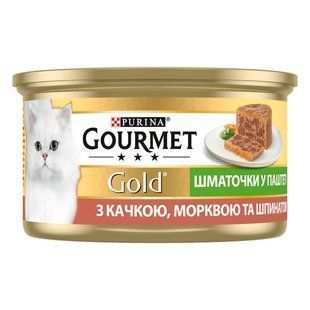 Корм для котів З качкою морквою та шпинатом ж/б Gold Gourmet, 85 г 1885880 фото