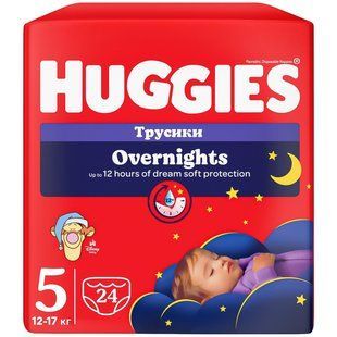 Подгузники-трусики детские 12-17кг 5 Overnights Pants Huggies 24шт 4390910 фото