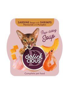 Корм для котов суп с сардиной креветкой и шпинатом Delickcious, 80 г 4407500 фото