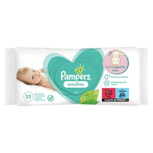 Вологі серветки Sensitive Pampers, 52 шт/уп. 3154150 фото