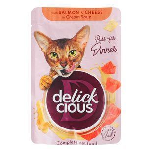 Корм для котов полоски лосось сыр в крем супе Delickcious, 85 г 4407300 фото