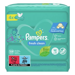 Вологі серветки Fresh clean Pampers, 4*52 шт/уп. 3846720 фото