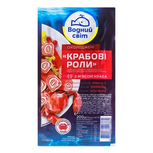 Продукт із сурімі з м'ясом краба Крабові роли Водний світ, 200г 3473150 фото