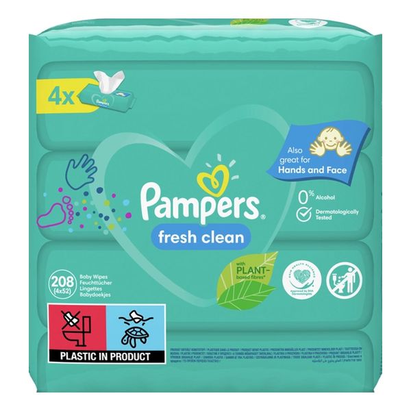 Вологі серветки Fresh clean Pampers, 4*52 шт/уп. 3846720 фото