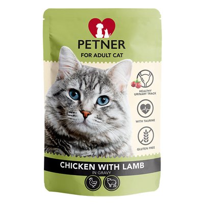 Корм для котов с курицей и бараниной в соусе Petner, 85 г 3963270 фото