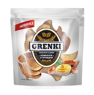 Грінки житньо-пшеничні Ковбаски з гірчицею д/п Grenki Flint, 90 г 3927070 фото