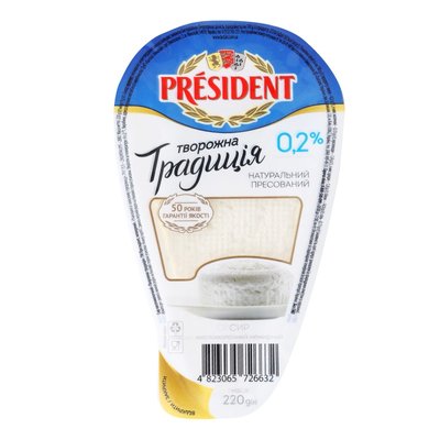 Сир кисломолочний 0.2% Творожна традиція President, 220 г 3549110 фото