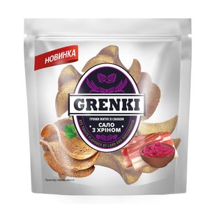 Грінки житньо-пшеничні Сало з хріном д/п Grenki Flint, 90 г 3927080 фото