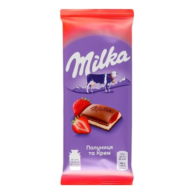 Шоколад молочний з полуницею і кремом Мілка, 90 г 1866040 фото