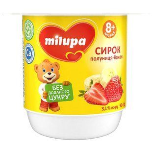 Сирок Мілупа з біфідобактеріями 3,1% стакан полуниця-банан Данон, 90 г 4737350 фото