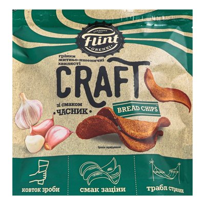 Грінки житньо-пшеничні хвилясті Часник д/п Craft Bread chips Flint, 90 г 4034240 фото