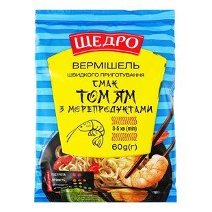 Вермишель быстрого приготовления Том ям с мороепродуктами флоупак Щедро, 60 г 4433920 фото