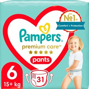 Трусики-підгузки для дітей 15+ кг 6 Premium Care Pampers, 31 шт/уп. 3000230 фото