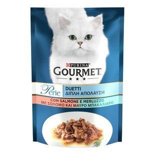 Корм для котів міні філе у підливі З лососем та сайдою Perle Duo Gourmet, 85 г 3819980 фото