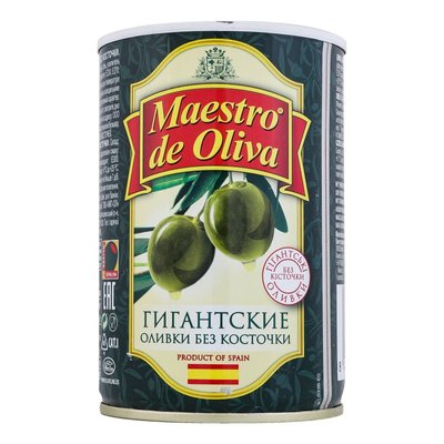 Оливки без кісточки гігантські Maestro de Oliva, 420 г 1186150 фото