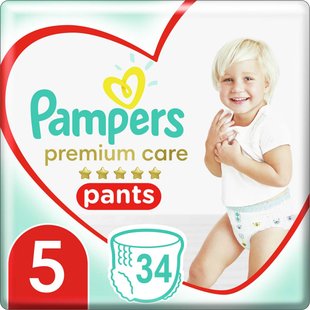 Трусики підгузки для дітей 12-17 кг 5 Premium Care Pampers, 34 шт/уп. 3000220 фото