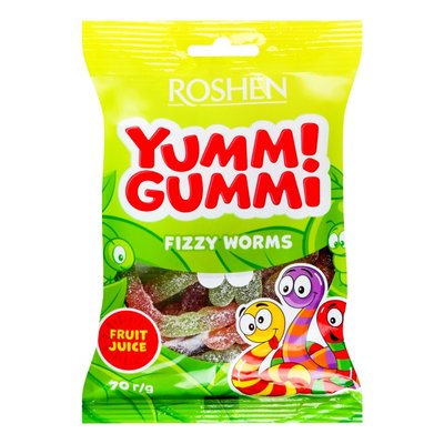 Цукерки желейні Fizzy Worms Yummi Gummi Roshen, 70 г 3860430 фото