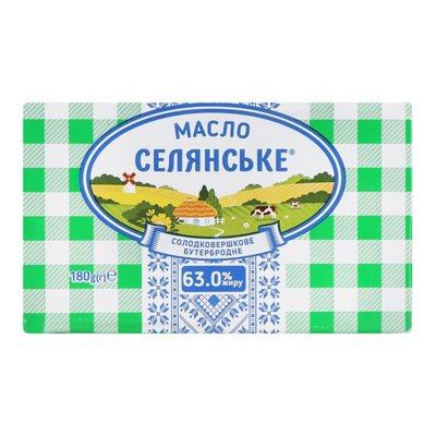 Масло солодковершкове 63% бутербродне Селянське, 180 г 3914070 фото