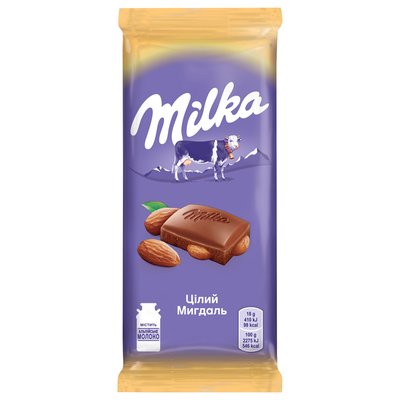 Шоколад молочний з цілим мигдалем Мілка, 90 г 3305180 фото