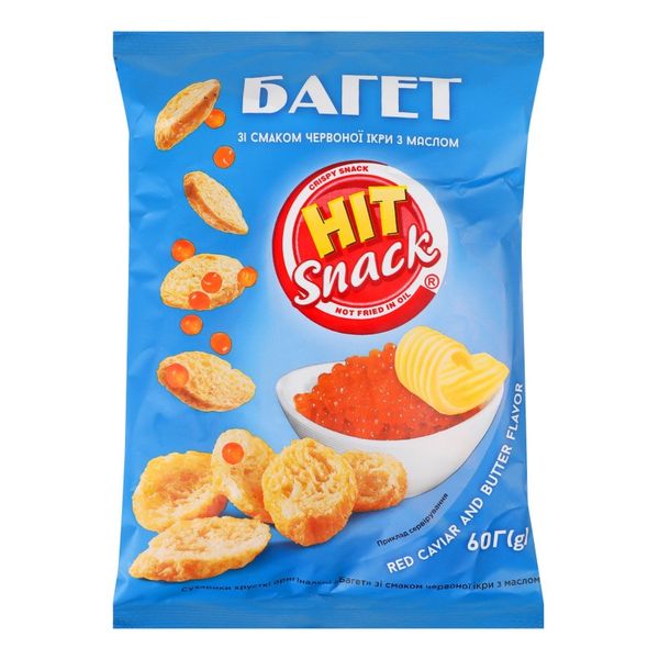 Сухарики с красной икрой и маслом Hit snack Багет Золотое зерно, 60 г 4042400 фото