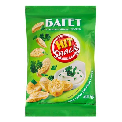 Сухарики со сметаной и зеленью Hit snack Багет Золотое зерно, 60 г 4042420 фото