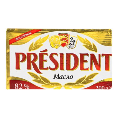 Масло вершкове 82% несолоне President, 200 г 177920 фото