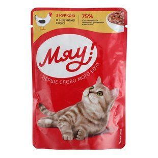 Корм для котов с курицей в нежном соусе Мяу, 85 г 4408810 фото