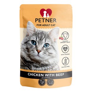 Корм для котів з куркою та яловичиною в соусі Petner, 85 г 3963240 фото