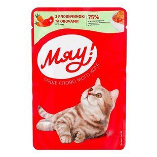 Корм для котов Желе с говядиной и овощами Мяу, 85 г 4408870 фото