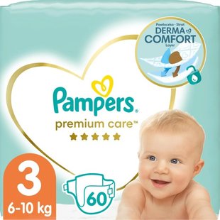 Підгузки для дітей 6-10 кг 3 Premium Care Pampers, 60 шт/уп. 2471420 фото