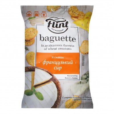 Сухарики пшеничні зі смаком французького сиру Baguette Flint, 110 г 3044990 фото