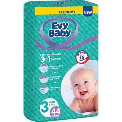 Подгузники для детей 5-9кг Elastic TW.Миди Evy Baby 44 шт/уп. 4050270 фото