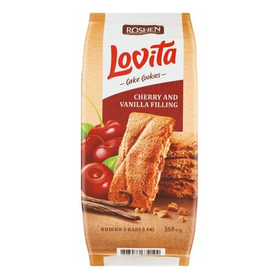 Печиво здобне з вишнево-ванільною начинкою Lovita Cake Cookies Roshen, 168 г 3668120 фото
