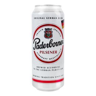Пиво 4.8% світле фільтроване солодове пастеризоване Pilsener з/б Paderborner, 0.5л 3072220 фото