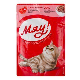 Корм для котов с говядиной в нежном соусе Мяу, 85 г 4408850 фото